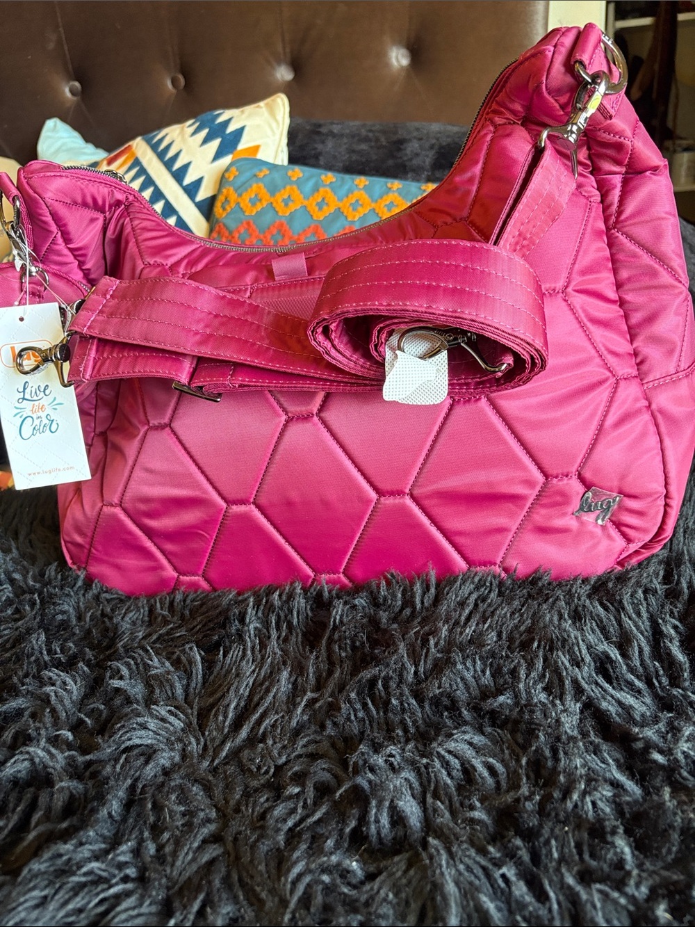 lug Quilted Bright Pink Shoulder Bag with Removable Strap